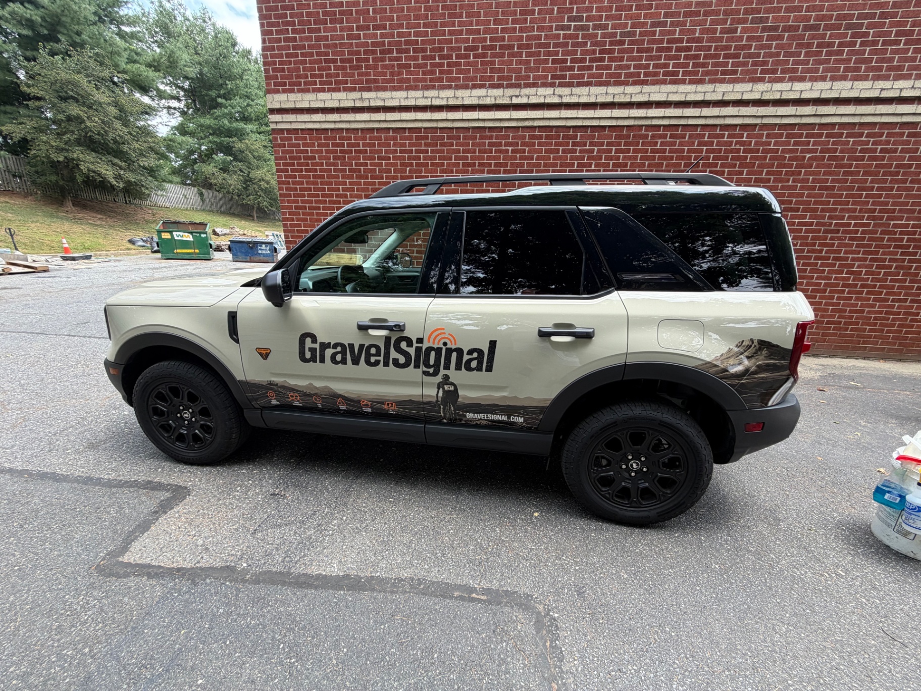 The GravelSignal Bronco Sport wrapped in brand livery